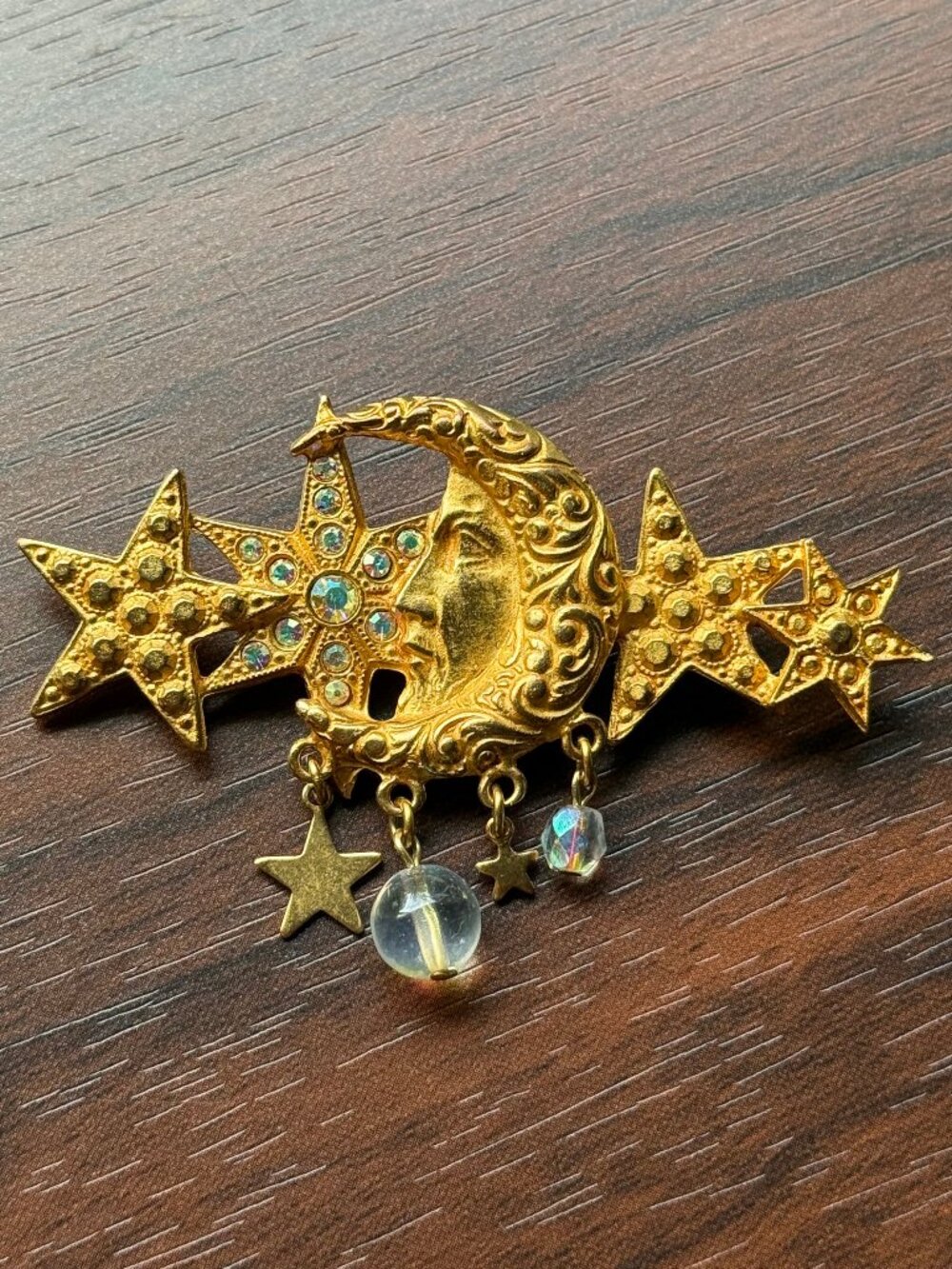 Vintage Kirks Folly Man in the Moon with Stars Brooch